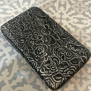 Gray black silver clutch